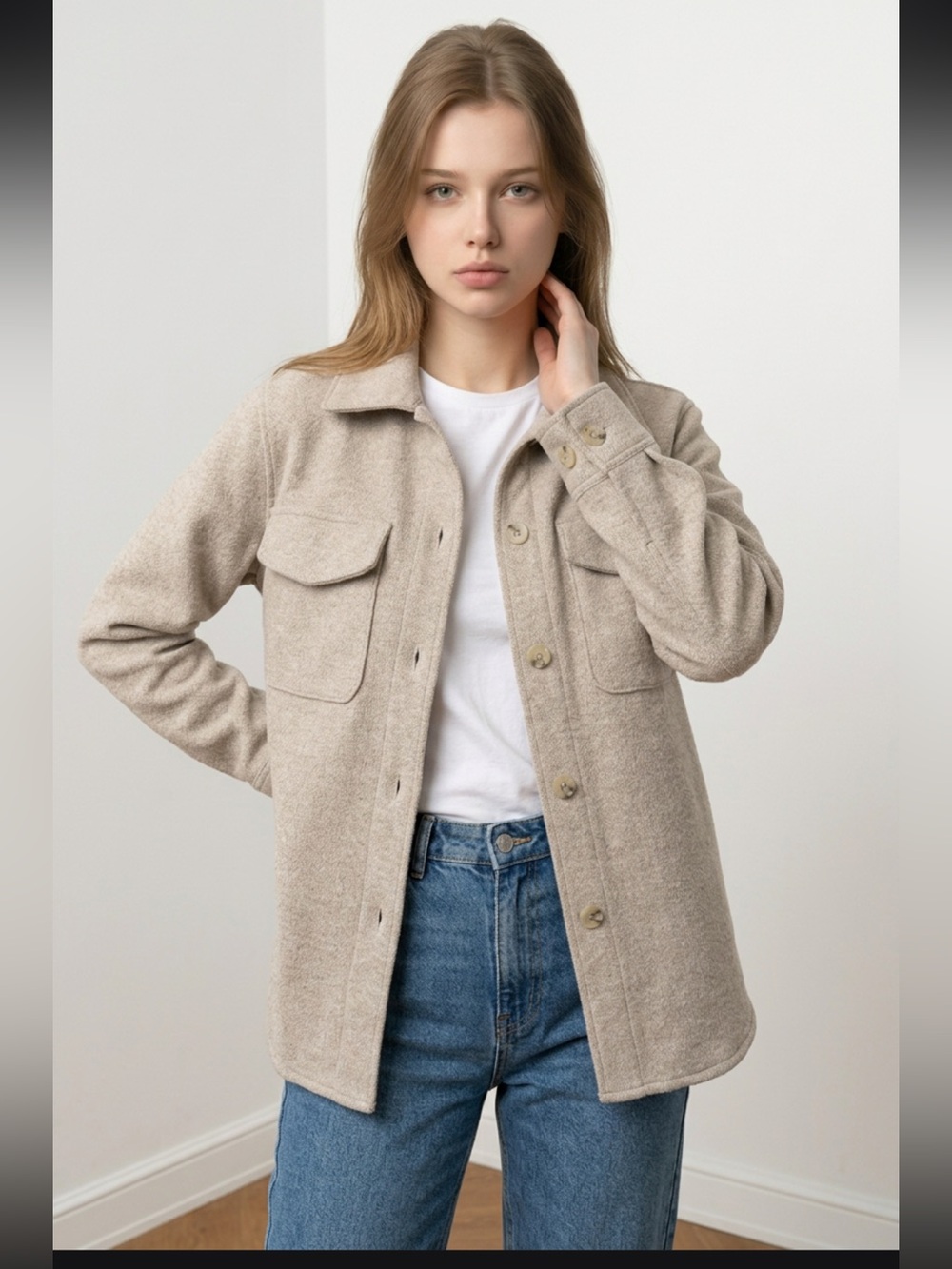 Dynamite Oatmeal Heather Oversized Button-Front Shacket US XXS